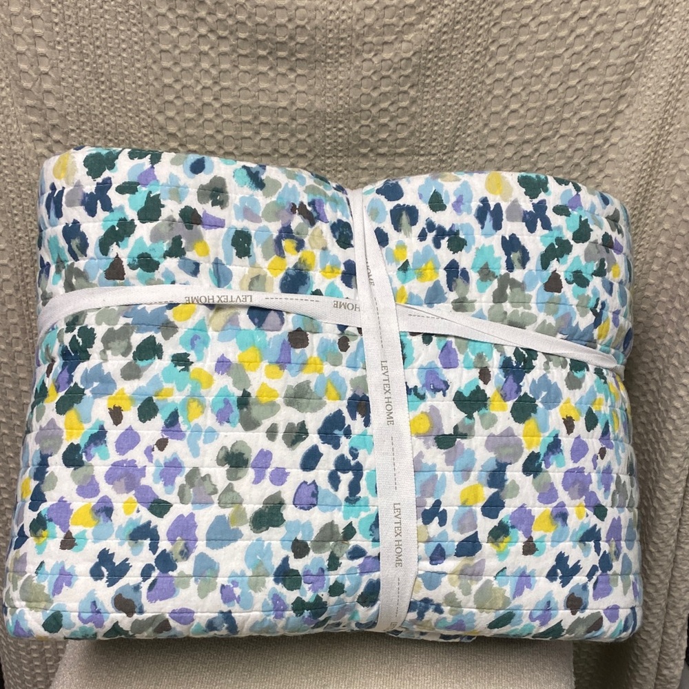 Levtex Quilted Coverlet in Blue, Teal, Yellow & Gray - Picture 2 of 2